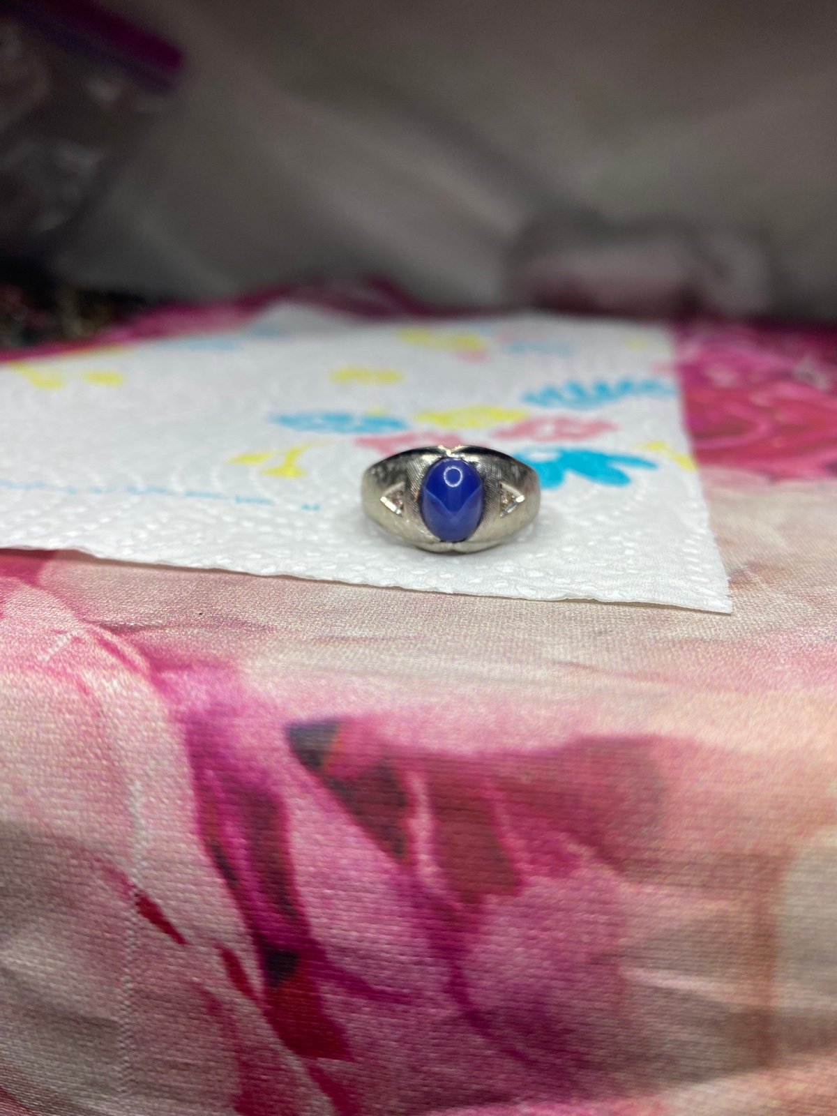 14k white gold blue star sapphire diamond ring