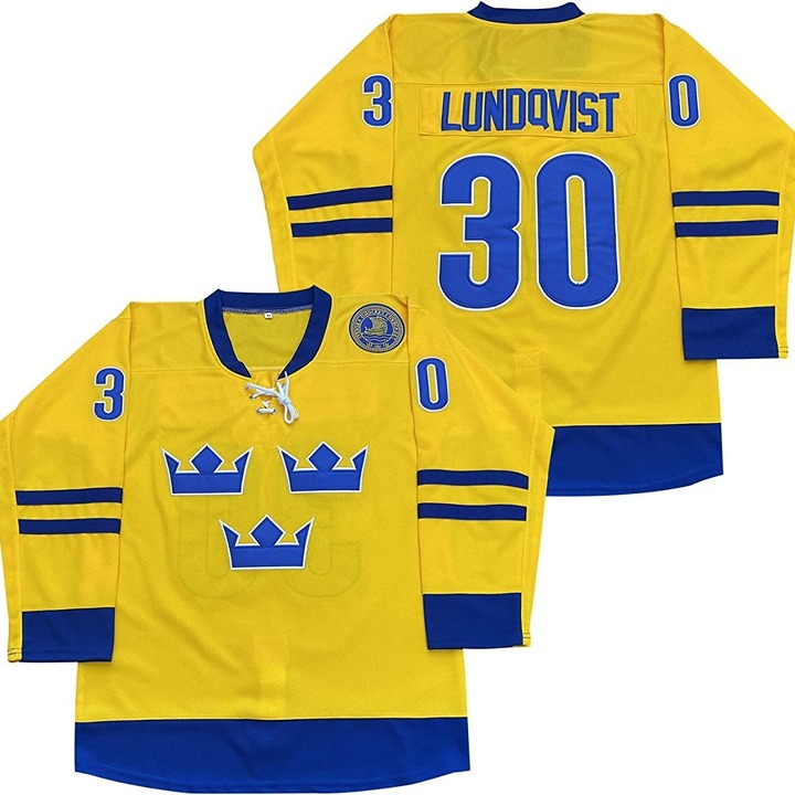 Yellow Henrik Lundqvist Sweden Olympic Hockey Jersey (S)