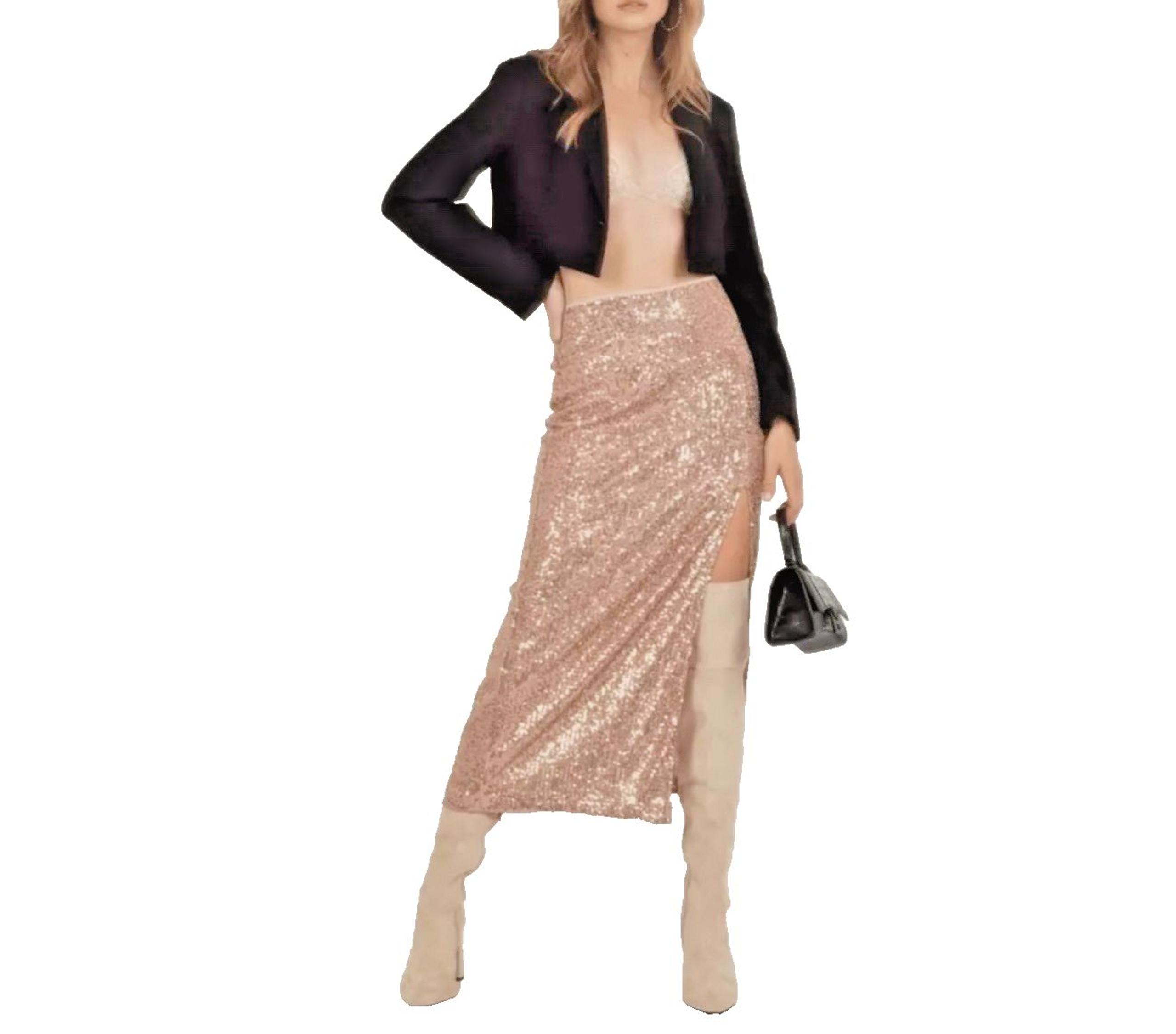 Free People Ariana Sequin Maxi Skirt Pink Champagne women country festival 12