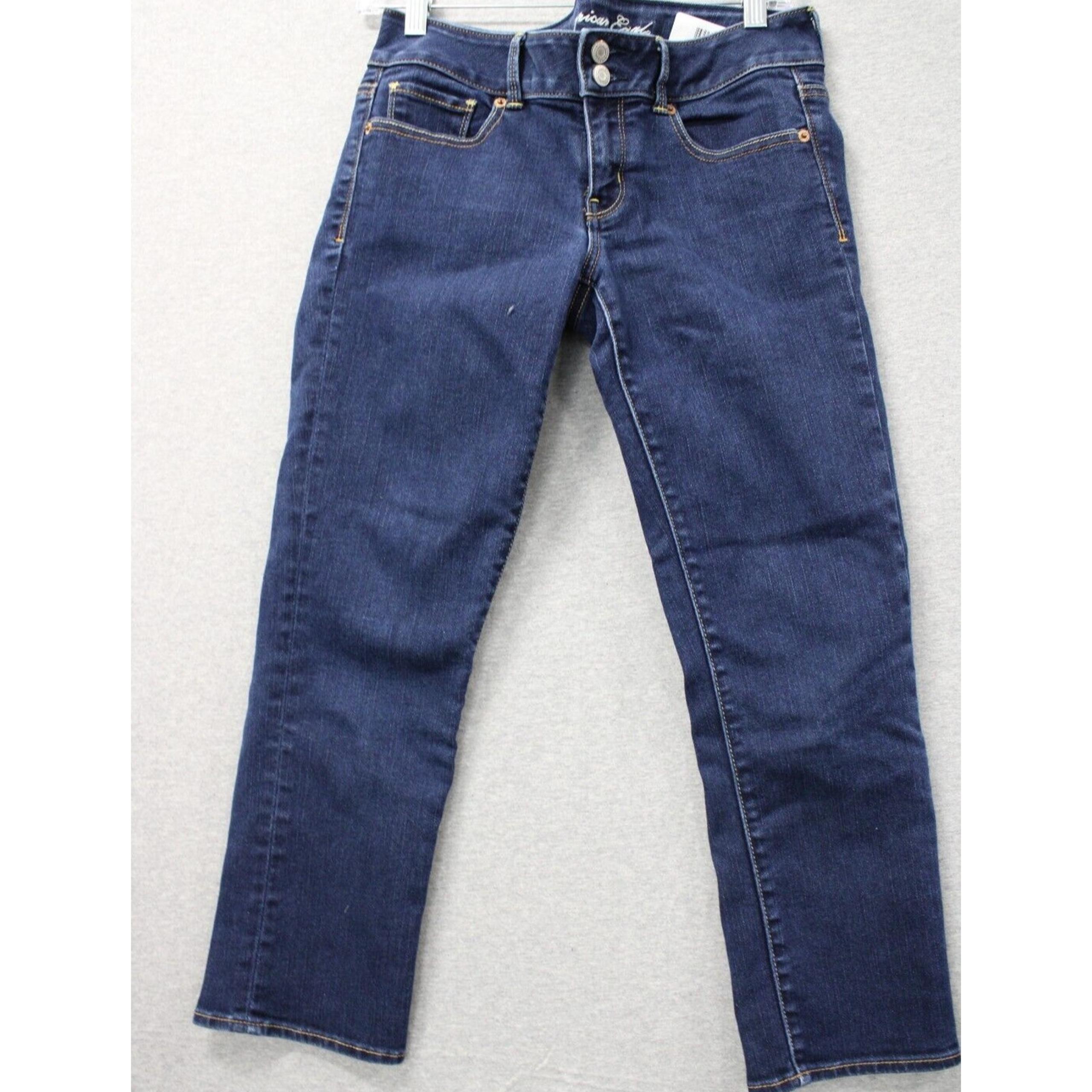 American Eagle Womens Blue Artist Flare Jeans Low Rise Cotton Blend Size 8