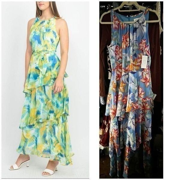 Tahari ASL 2CM382 - Jewel Neck Printed Formal Dress Sz 10