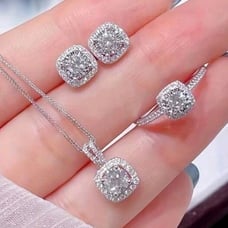 Rhinestone Costume Jewelry set Earrings Necklace Pendant Ring