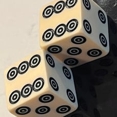Old grained celluloid illegal club bulls-eye pips dice pair 122923@