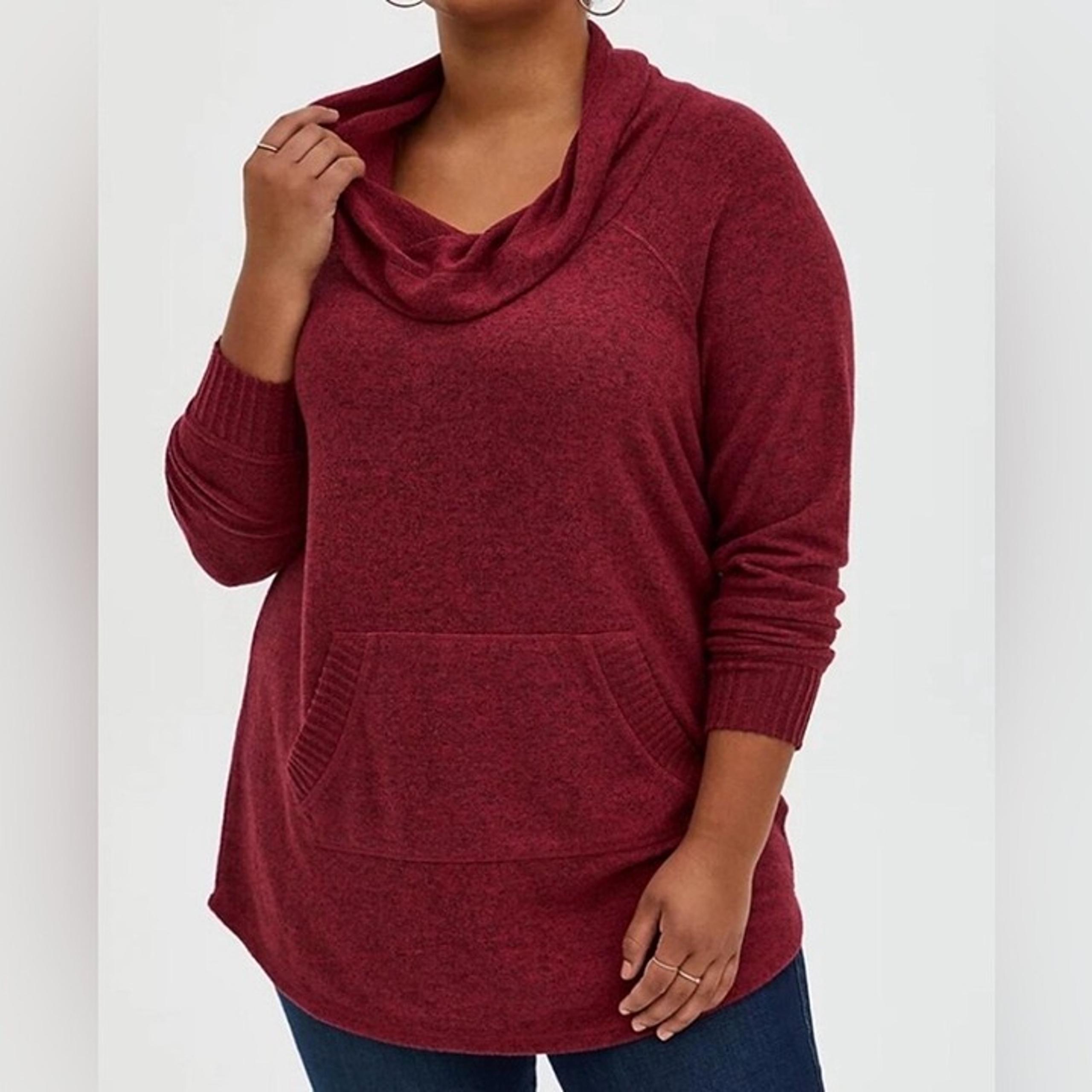 Torrid 2 Sweater cowl neck raglan tunic plus size 2X super soft red pockets