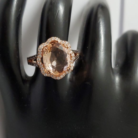 Sterling Silver 925 Morganite Halo Ring