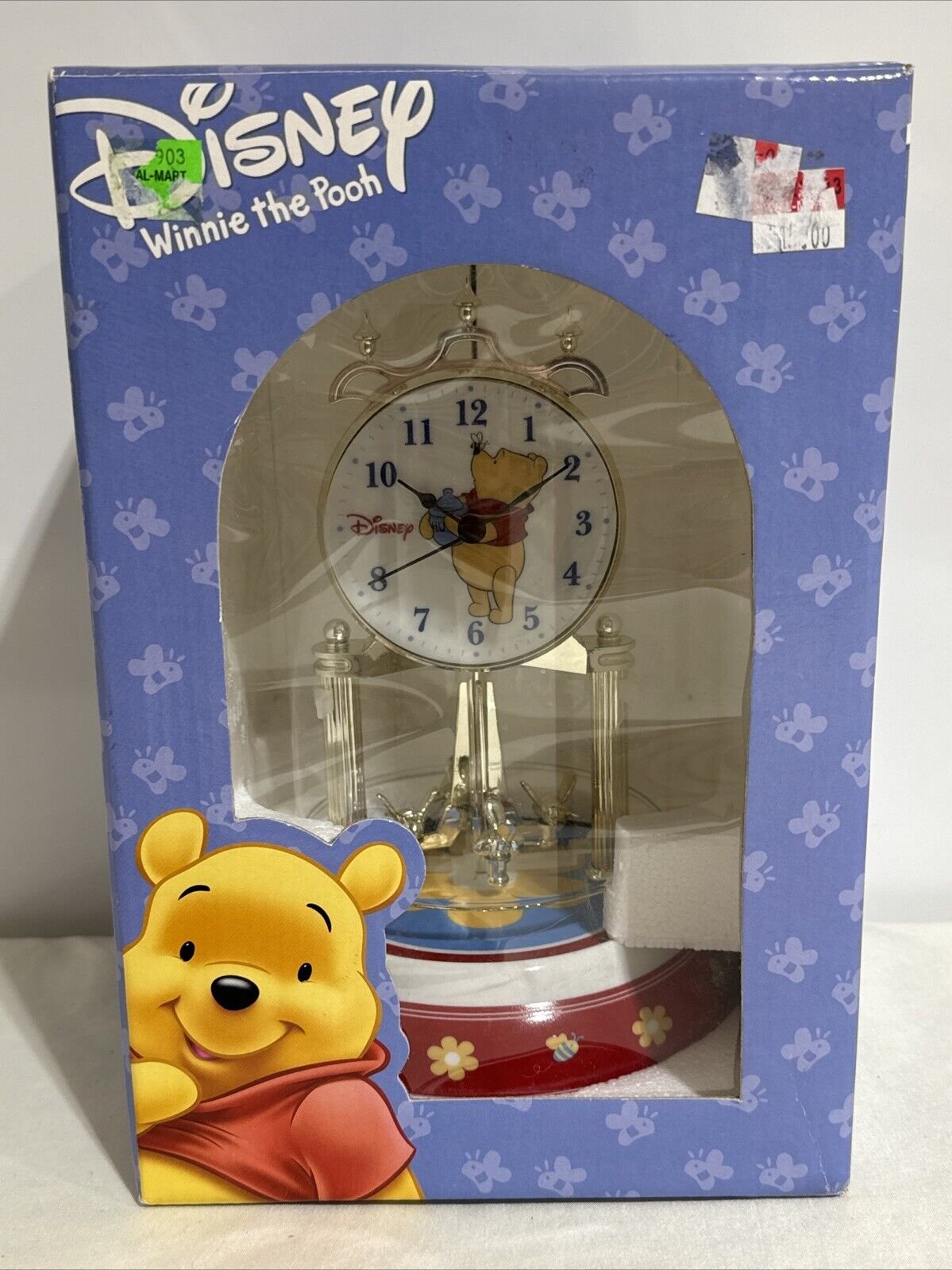 Vtg 1991 Disney Winnie The Pooh 30 Year Anniversary Clock Glass Dome Butterflies