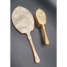 Antique Acwalite Pearl Handheld Mirror and Brush Mother of Pearl Bakelite