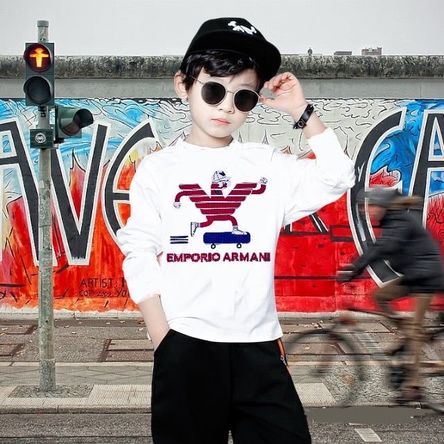 NWT Emporio Armani Tshirt graphic tee Kids Boys Girls Baby long Sleeve Shirt