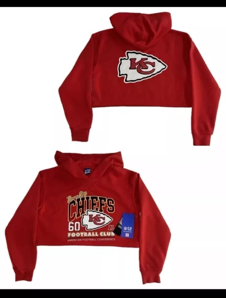KANSAS CITY CHIEFS Cropped Sweatshirt Women’s Large Red Hoodie Super Bowl