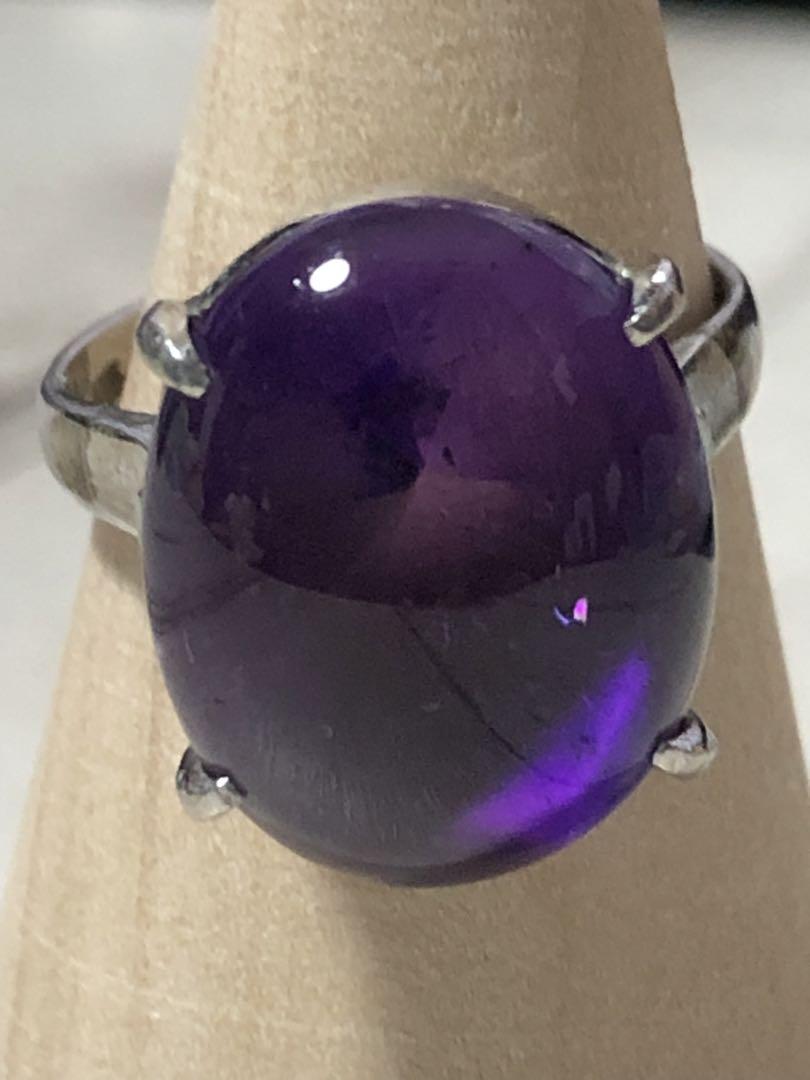 Amethyst Oval Thousand-Hole Filigree Silver Ring Vintage