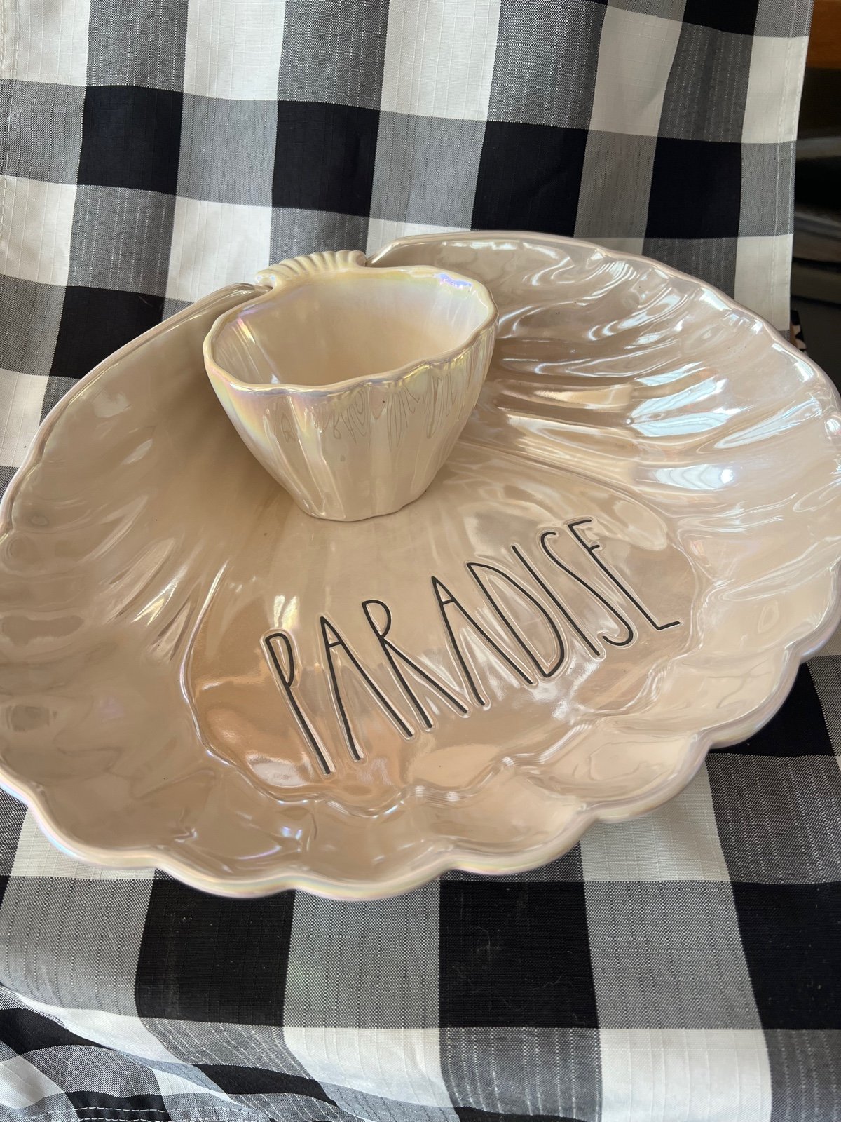 Rae Dunn Paradise Sea Shell Chip & Dip Shrimp & Sauce Serving Platter