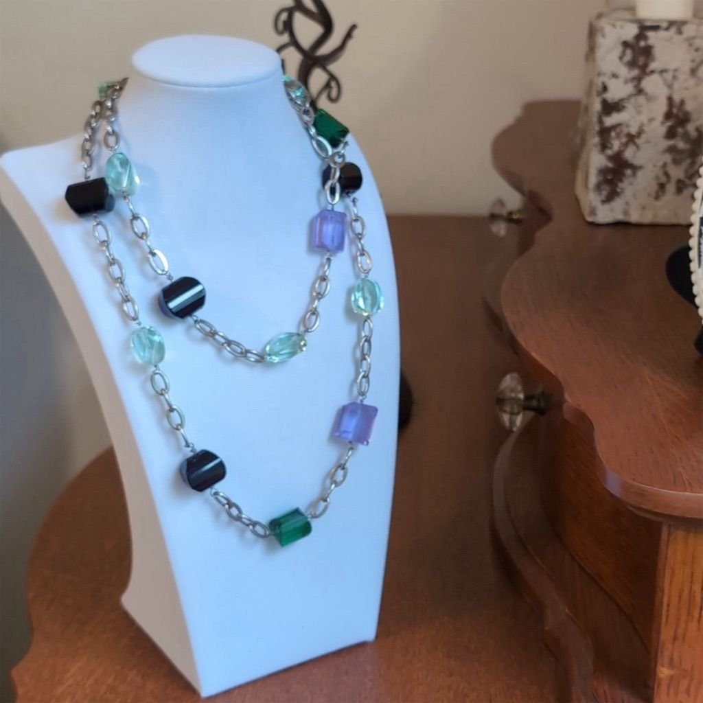 Claudia Agudela Vintage Statement Necklace Multicolor Green Purple Black