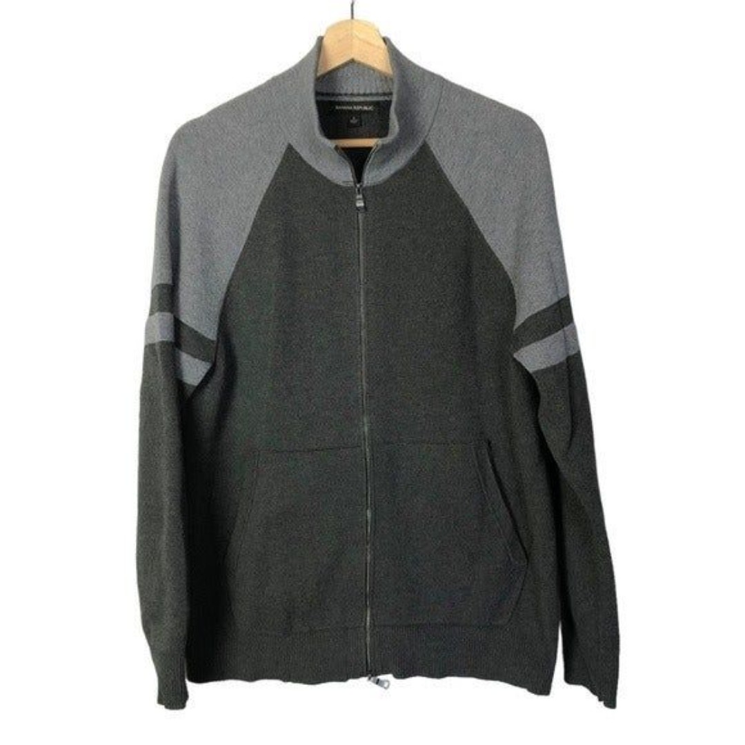 Banana Republic Men Gray Full Zip Knit Sweater L