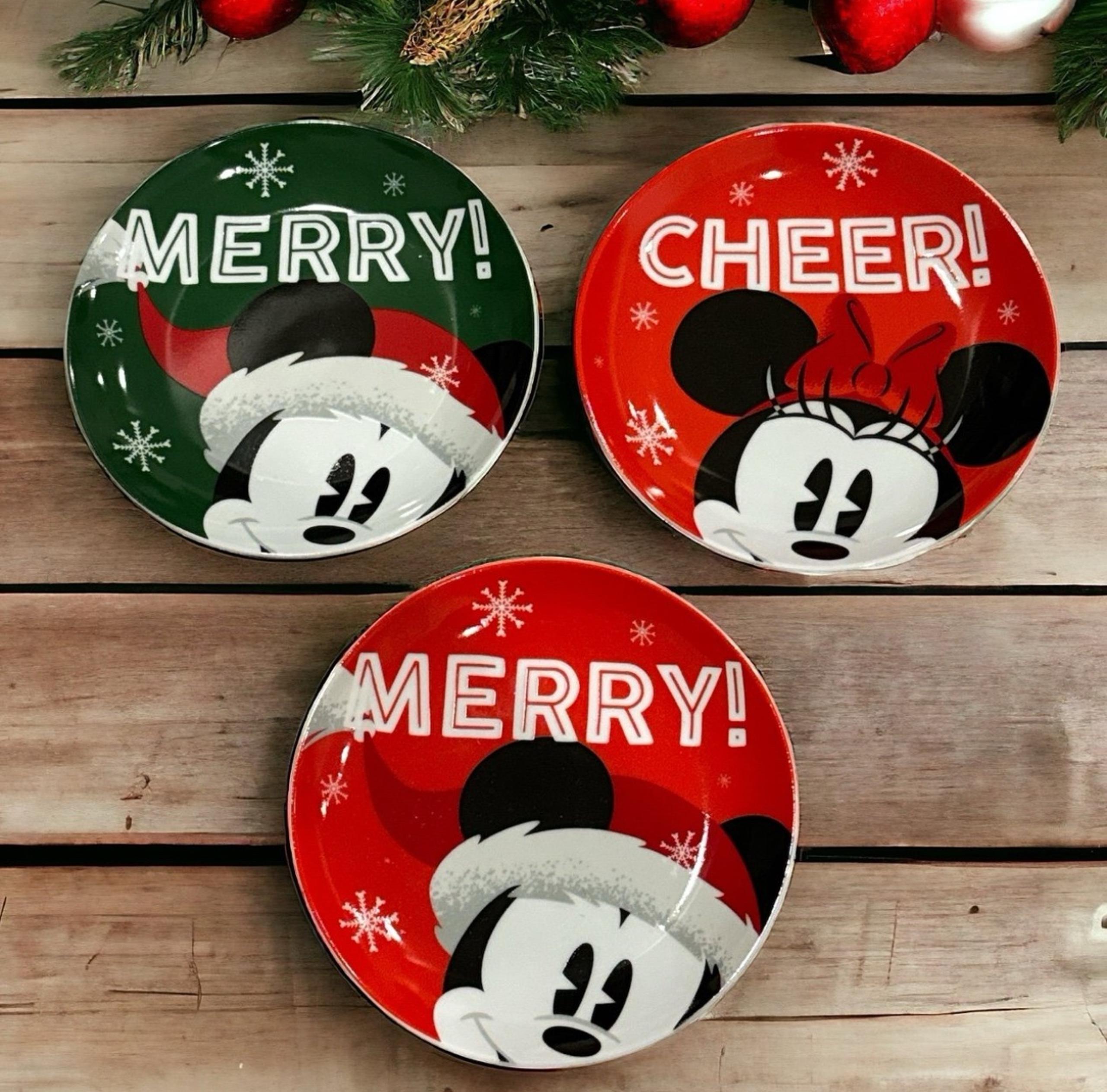 Disney Mickey Mouse Merry Cheer holiday appetizer plates set of 3 NEW