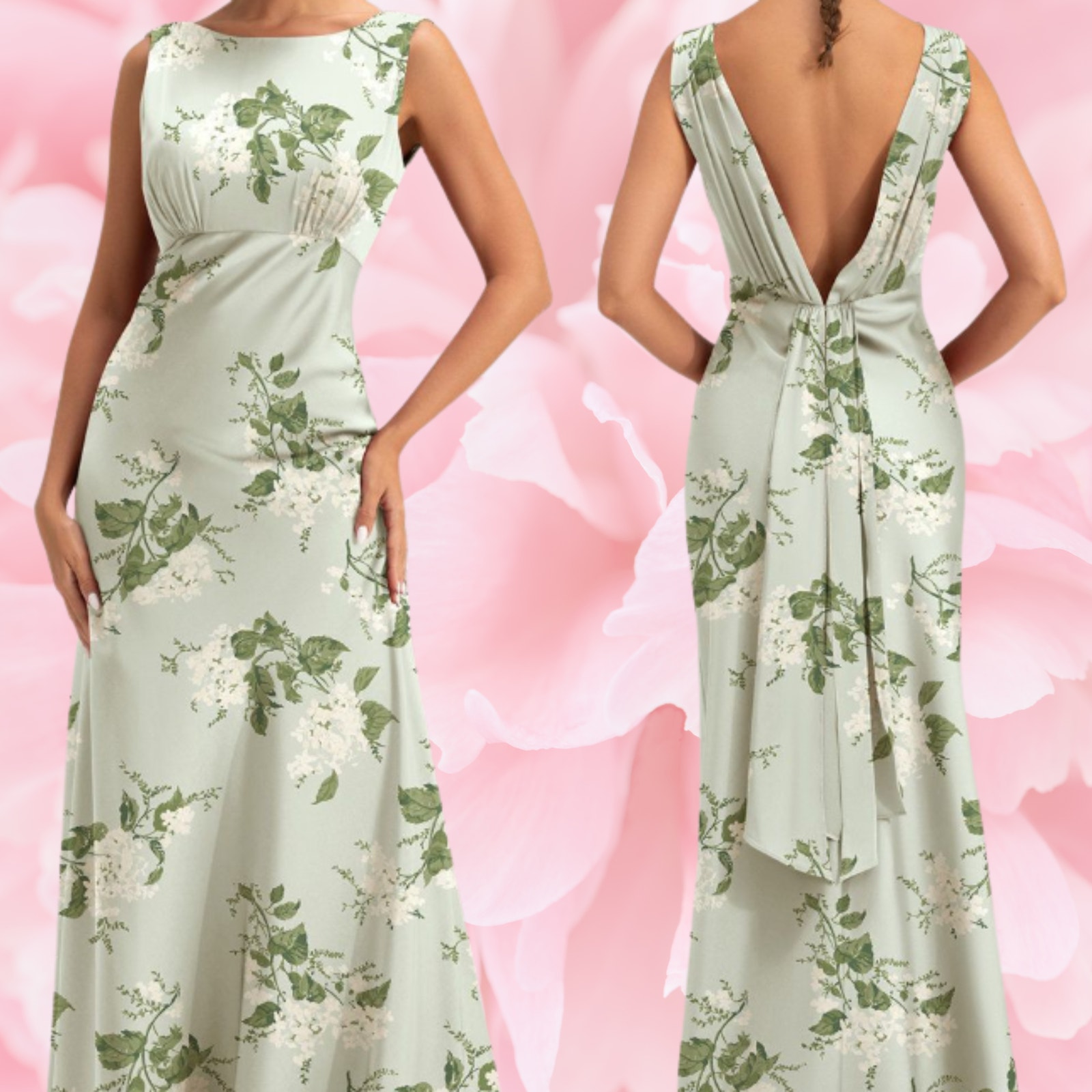 AW BRIDAL 10 L Keira Sage Garden Party green bridesmaid maxi dress NEW B100