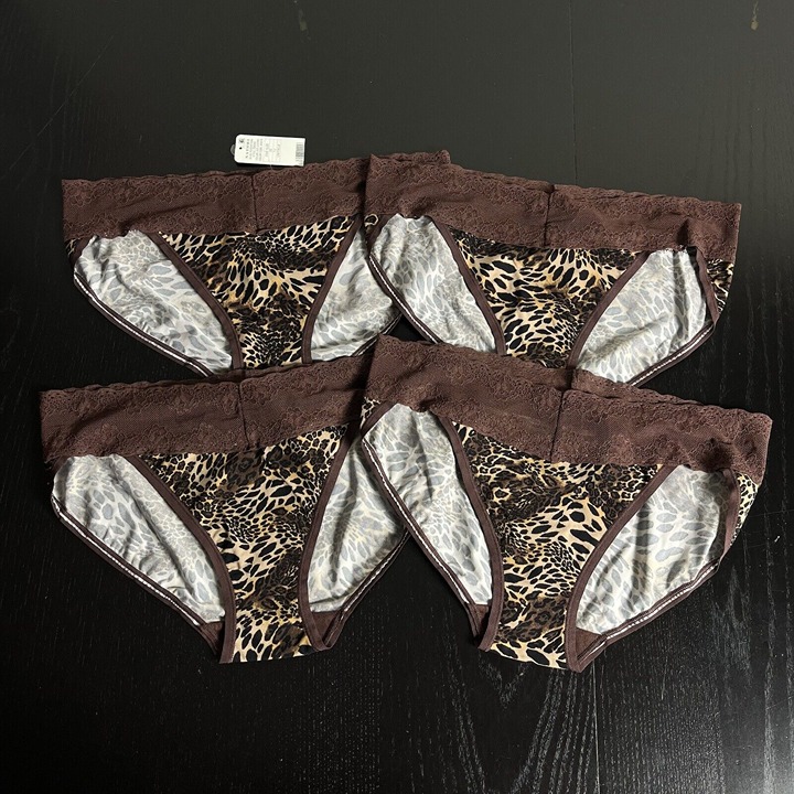 NWT NATORI Womens OS Bliss Perfection V-Kini Bikini Panty Java Leopard, Lot of 4