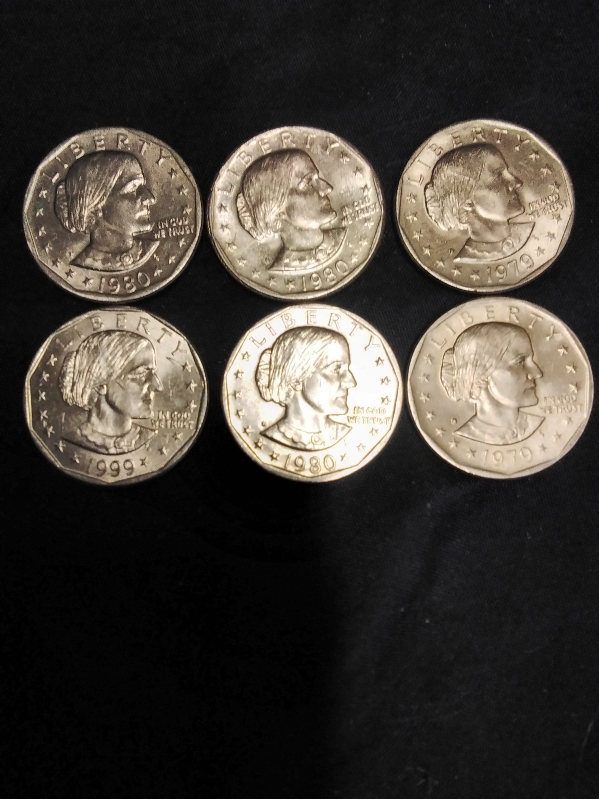 Six one dollar Susan B Antony 1979 S,D,1999 p,P, 1980 S,,D