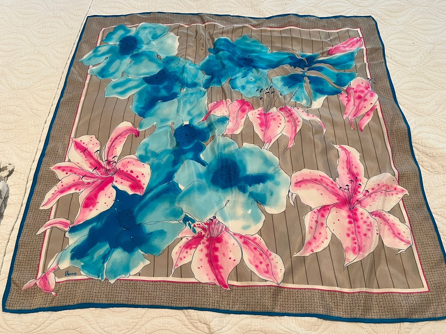 Vera Neumann Vintage Blue/Pink Scarf