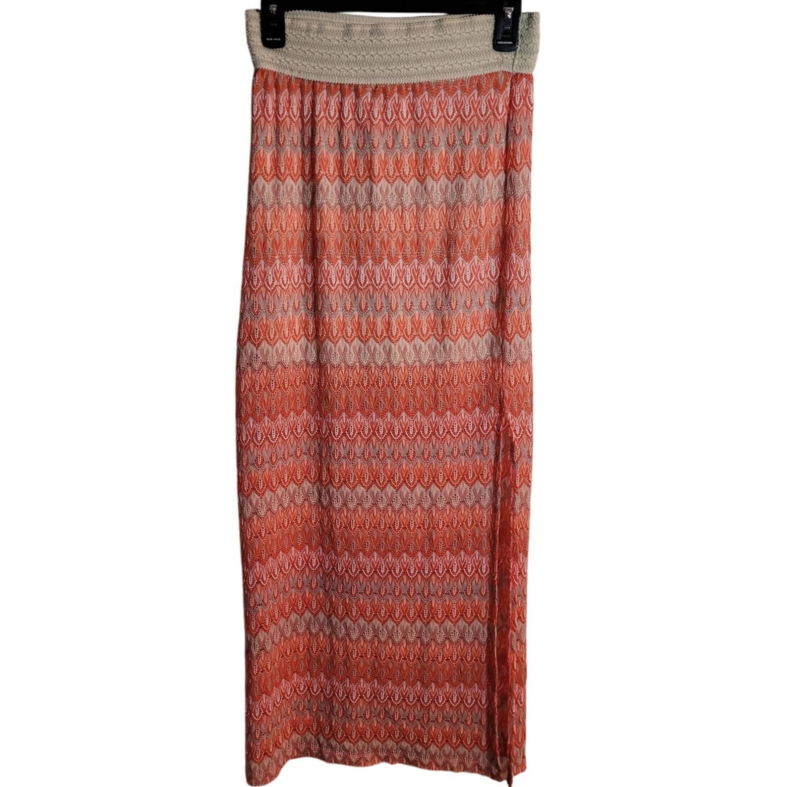 JOE B Orange White Crochet Maxi Skirt Sz Small Beachy Indie Boho Festival Happy