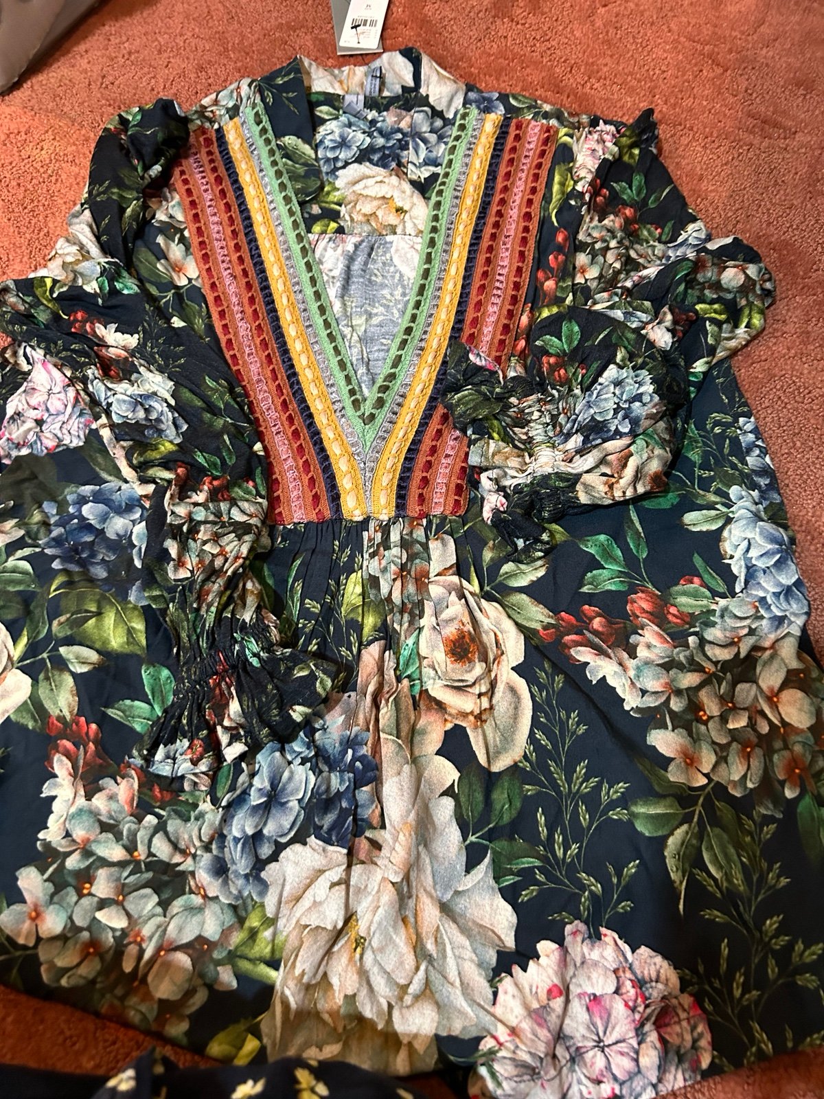 NWT 118 Bl^nk London x Anthropologie STEPHANIE P Blue Green Floral V-Neck