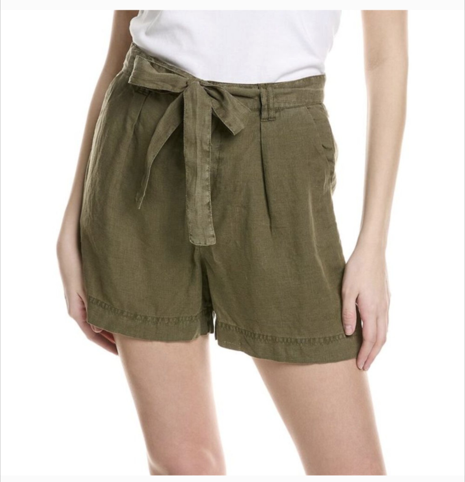 Michael Stars Green Bex Pleated Linen Shorts NWT