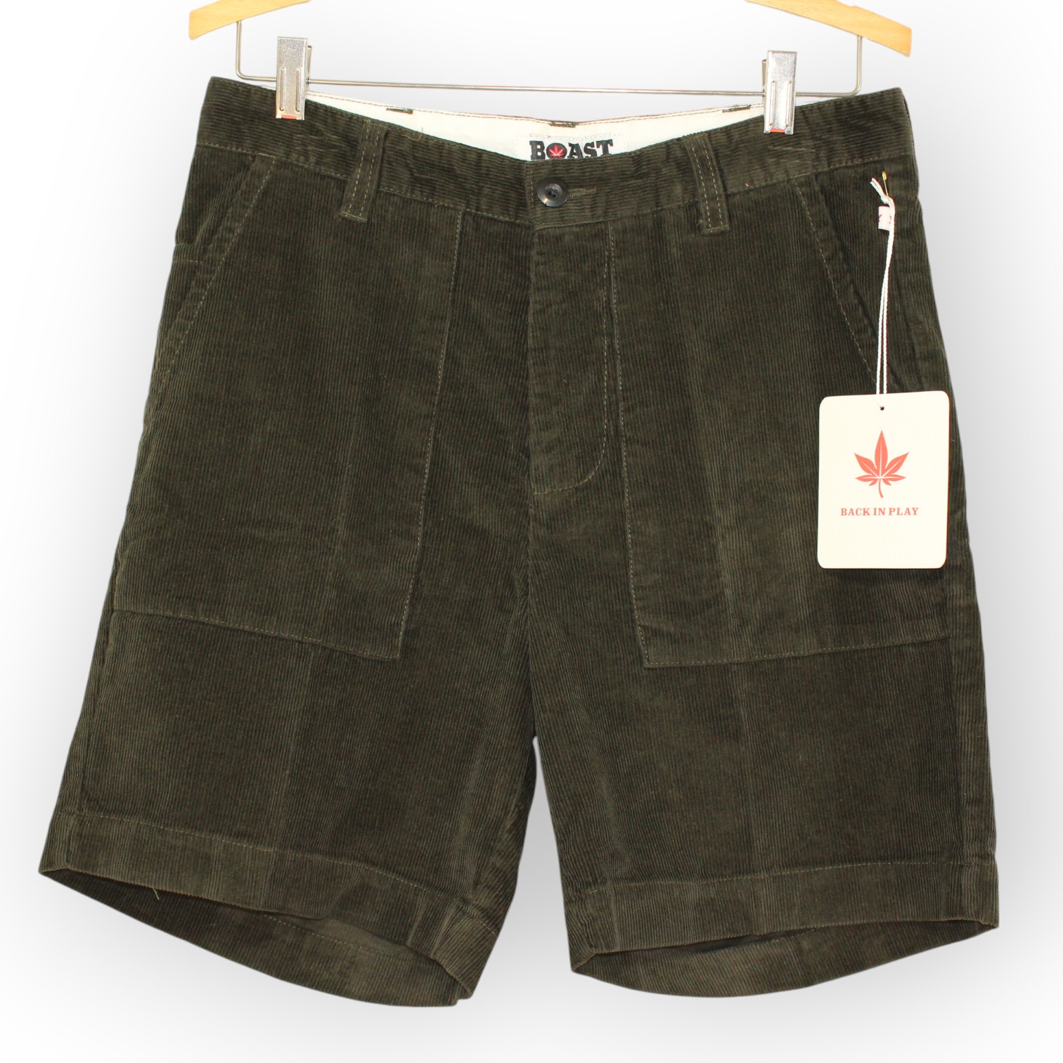 BOAST USA Mens 30 Patch Pocket Corduroy Short Olive Green NWT 7 Inseam FREE SHIP