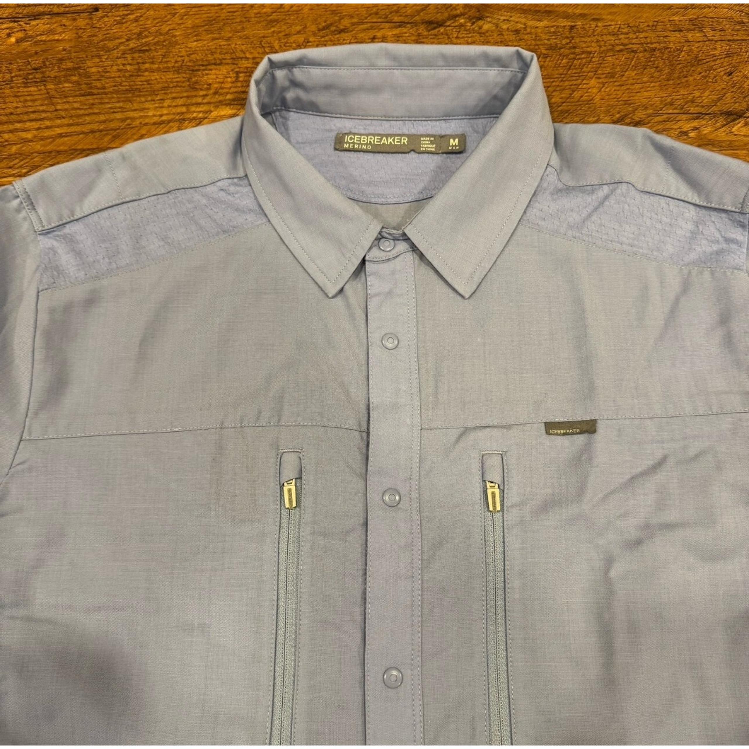 Icebreaker Blue Oreti Outdoor Hiking Fishing Wool Snap Button Up Shirt Men's Med
