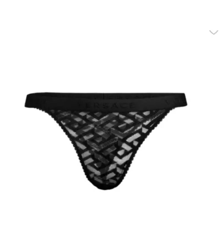Versace La Greca Lace Thong Women's Black Tulle Bikini Underwear Size 2 / M NWT
