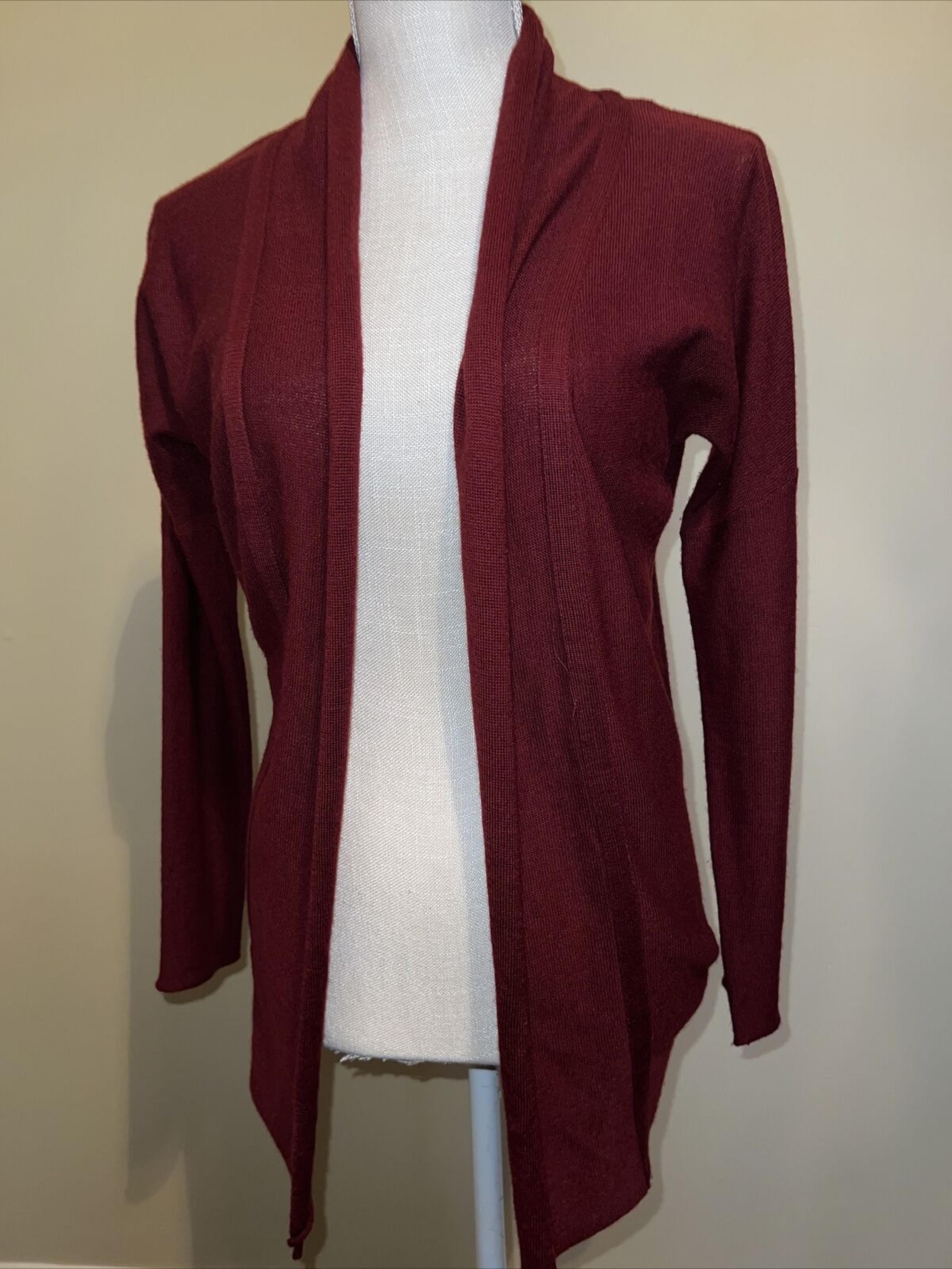 Fenn Wright Manson Womens Sweater Size S Burgundy Red Waterfall Open Cardigan