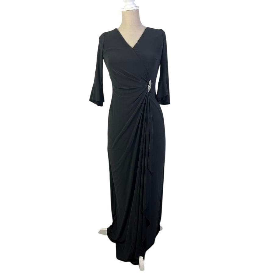 Ralph Lauren Gown Whimsigoth Bell Sleeves Maxi Dress Rhinestone Detail Black 8