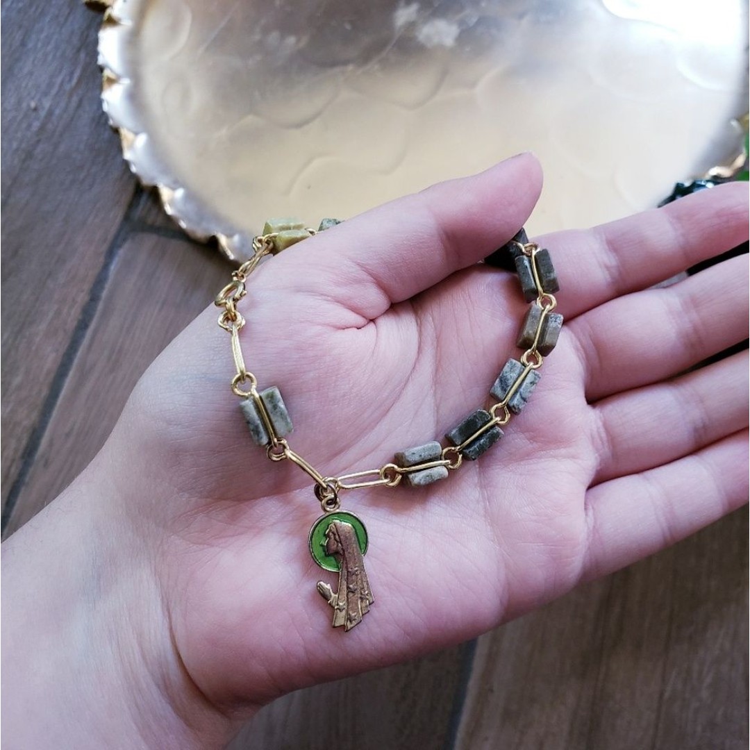 Irish Carrara Marble Gold Prayer Rosary Bracelet