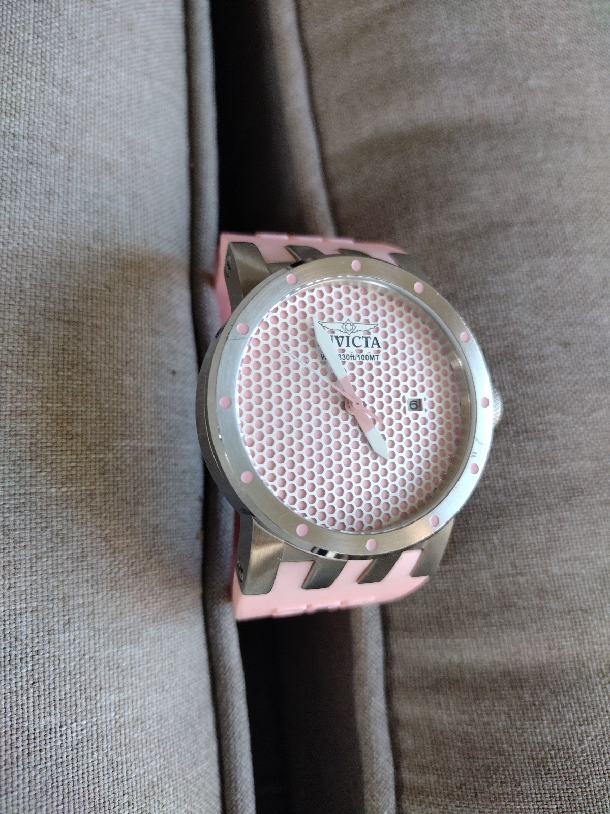 Invicta DNA Mesh Swiss Movement Quartz Silicone Ladies Watch Gunmetal/Pink Date