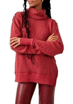 Free People We The Free Tommy Turtleneck Textured Sweater Blended Berry XS NWT