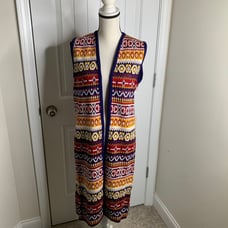 Vintage 70s knit Fair Isle Long Sweater Vest Maxi Length Boho Festival medium