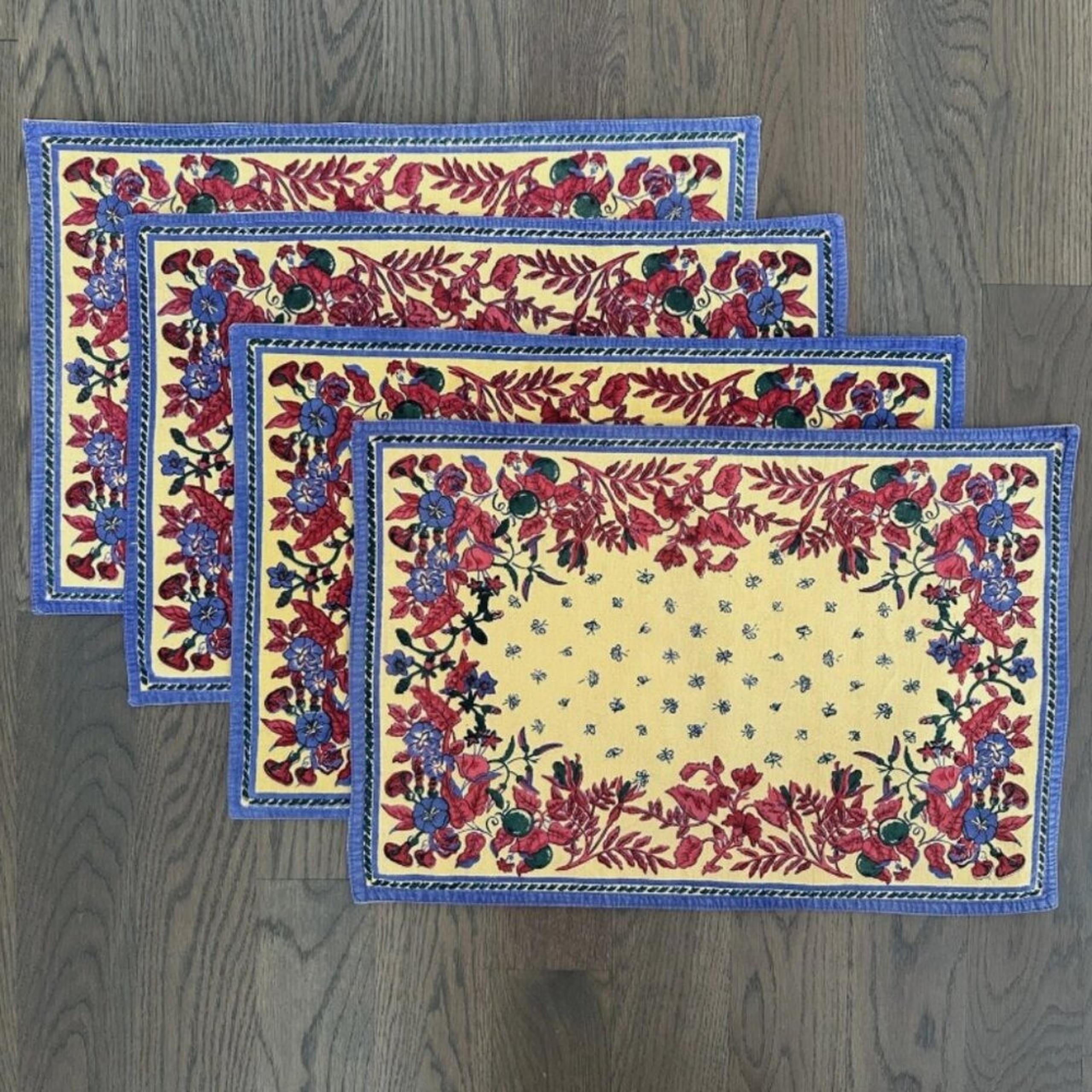 Set of 8 Vintage Table Placemats - 90s Williams Sonoma Provence Floral Cotton