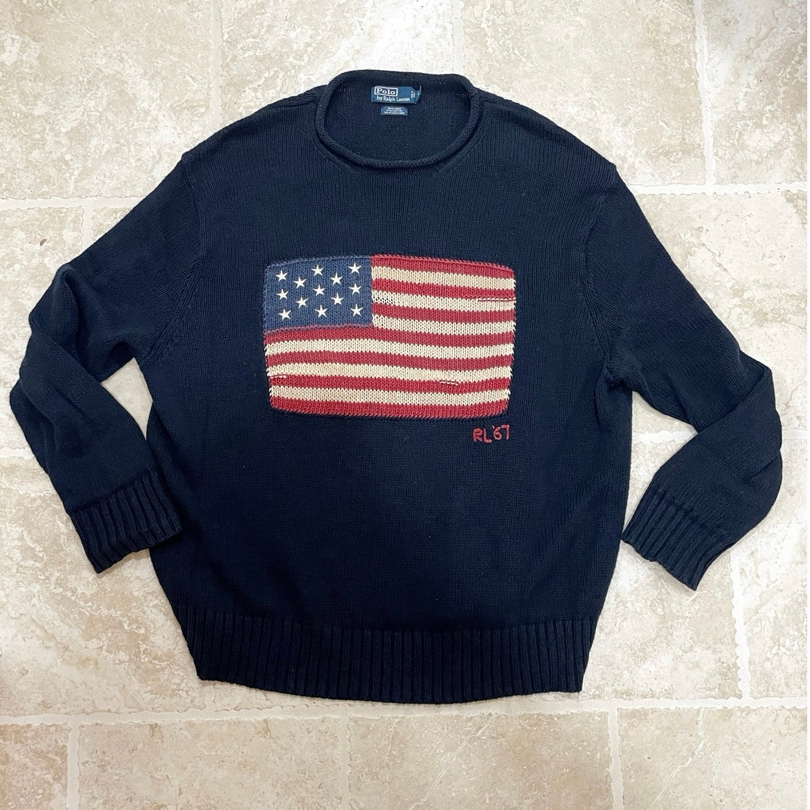 Vintage Polo Ralph Lauren Sweater Star Spangled Banner Flag Commemorative 4XB