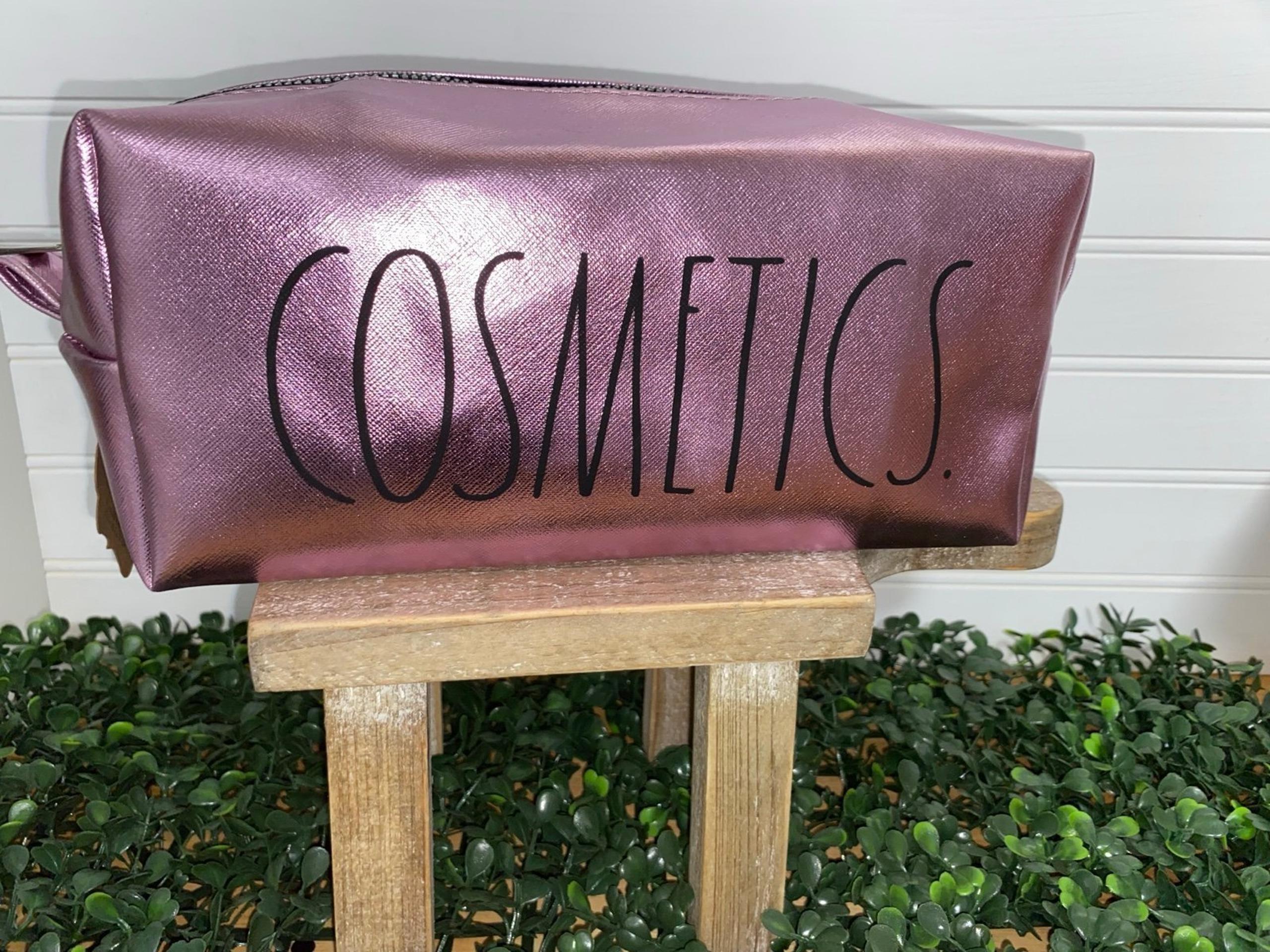 RAE DUNN shimmer pink “COSMETICS” bag