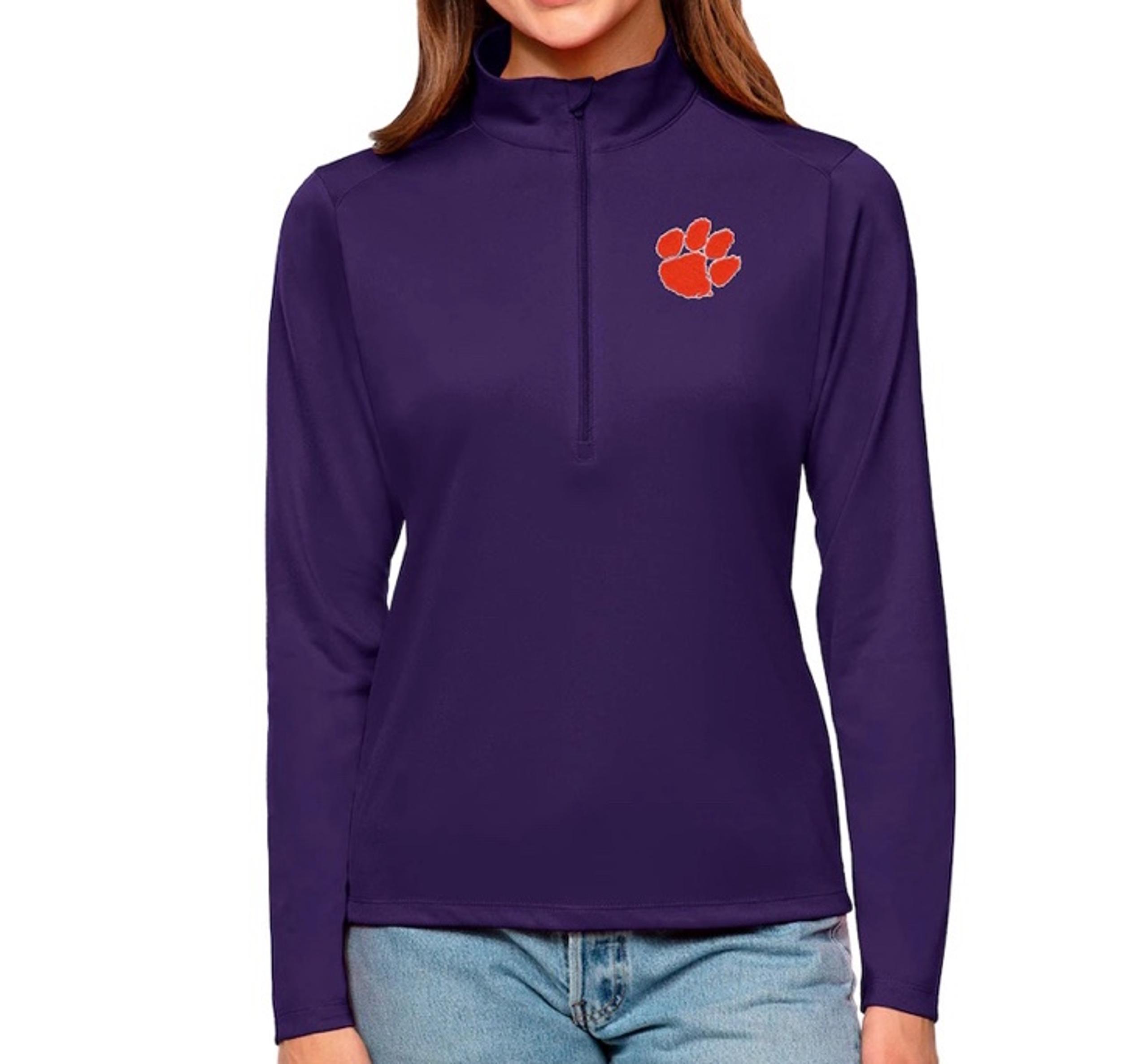 Pullover women’s Antigua Clemson Tiger quarter zip size L purple