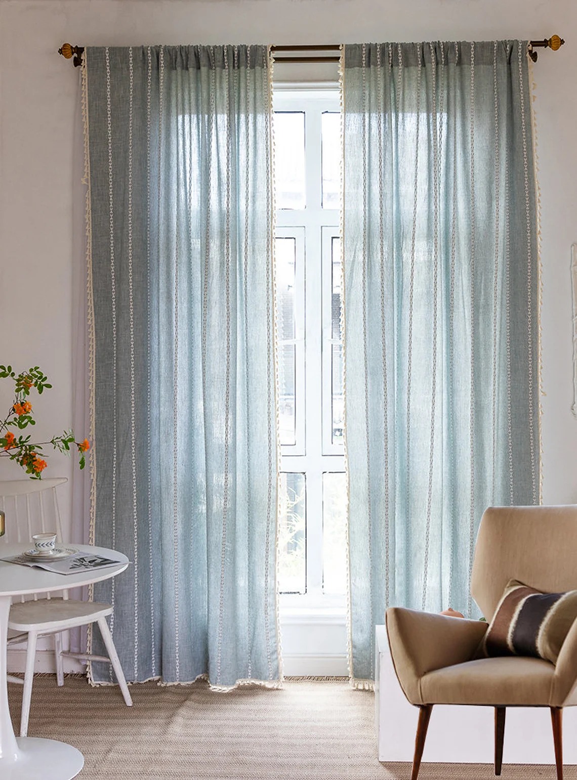 Persian -style cotton blue curtain