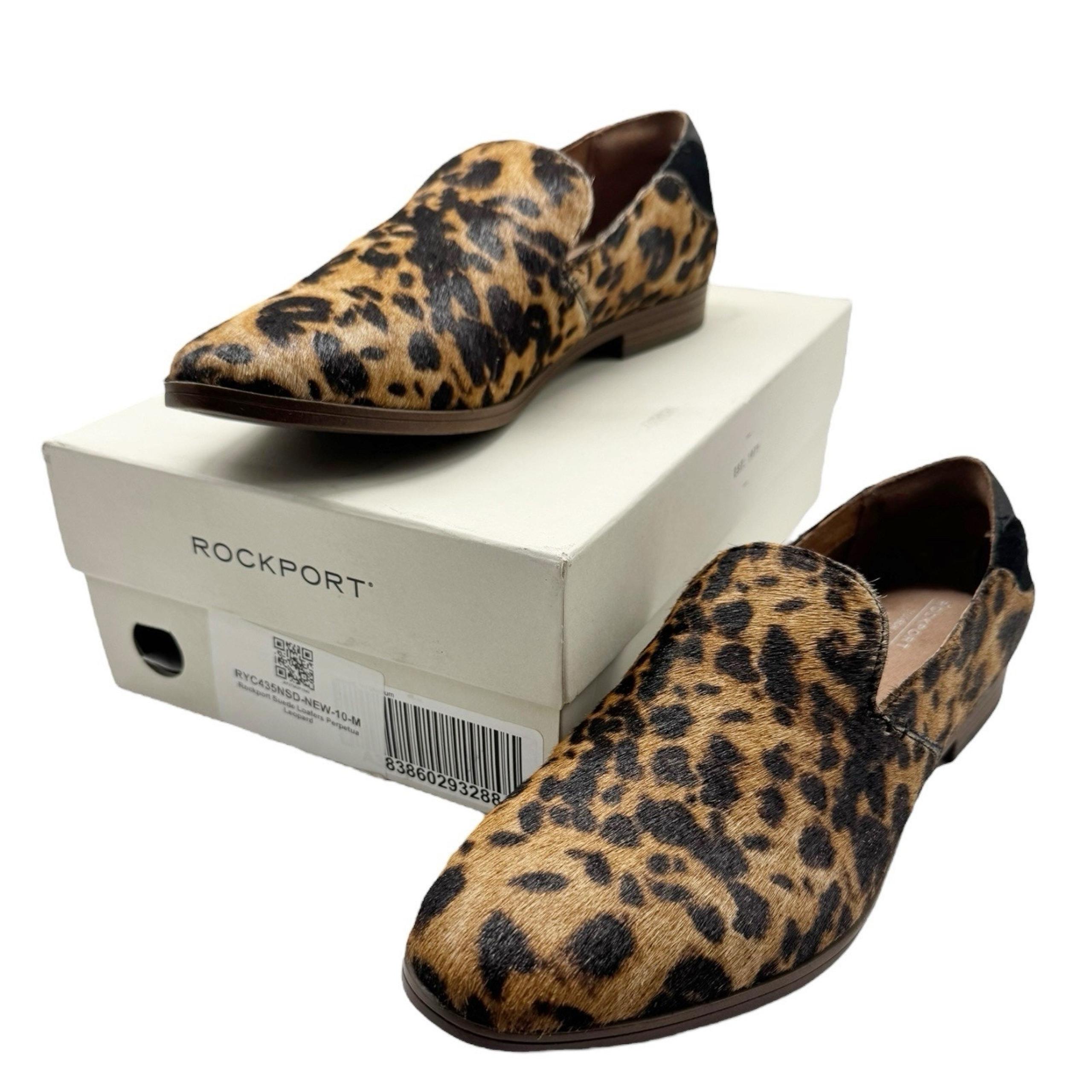 NWB Rockport Trutech Suede Leopard Brown Fur Loafers Perpetua Womens Size 10