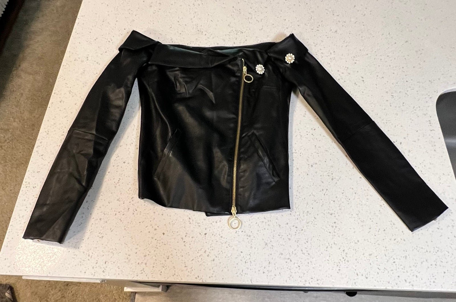 Venus Women’s Off The Shoulder Jacket Black Size 4 Faux Leather