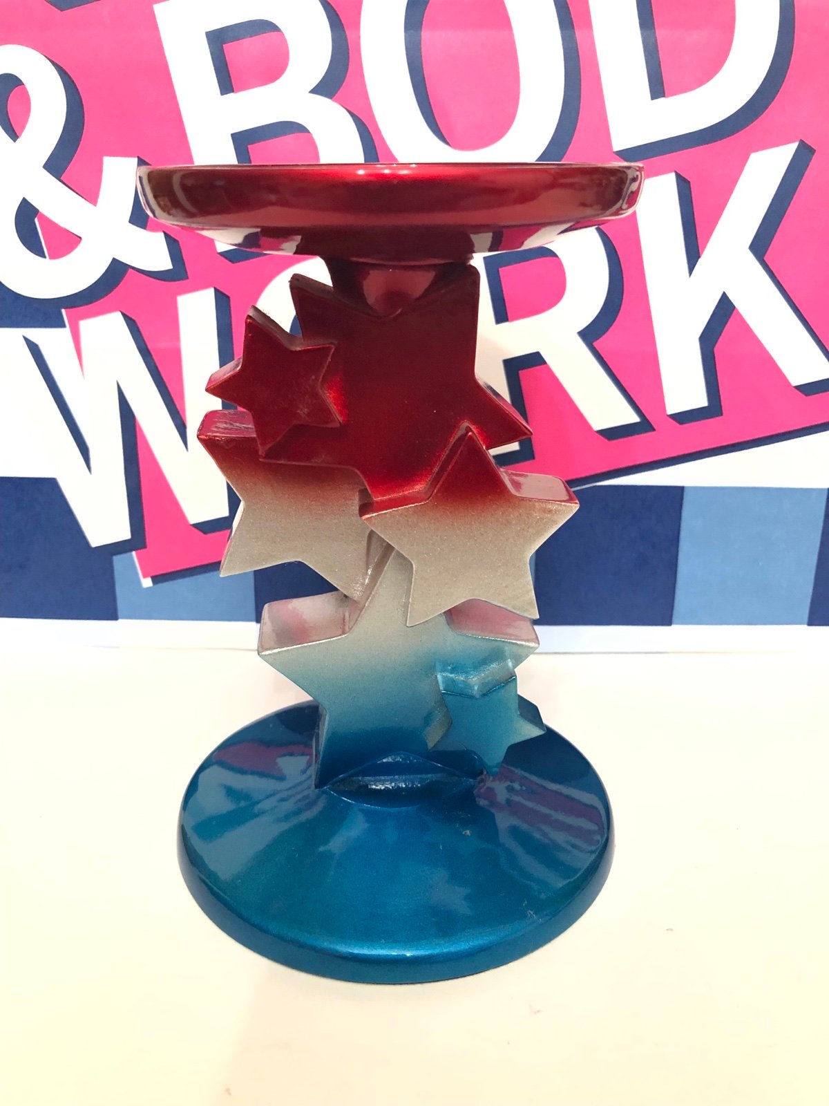 BBW Fourth Of July Red, White & Blue Stars 3 Wick Candle Holder