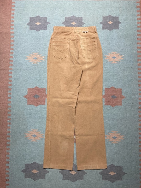 Vintage 70s 80s bell bottom flare pants corduroy khaki tan changing scene 26x31