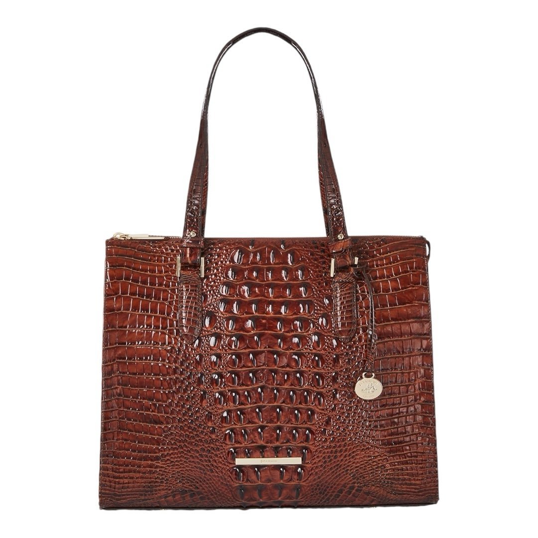 Authentic Brahmin Pecan Anywhere Croc Embossed Melbourne Leather Tote Bag