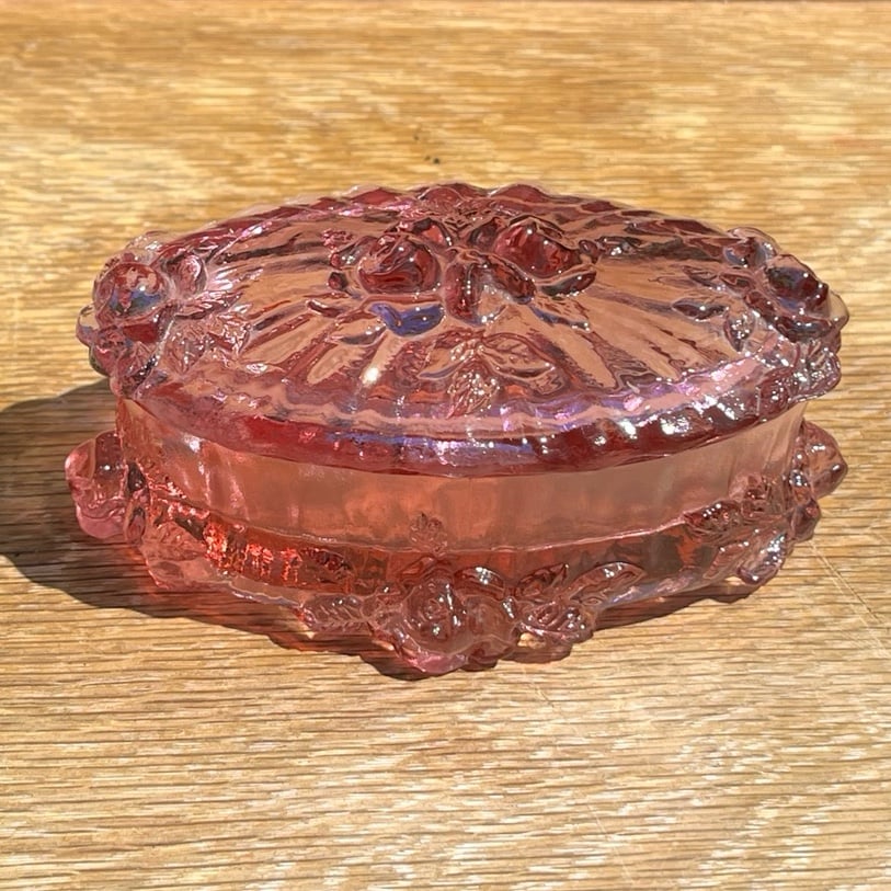 Vintage Fenton Blush Pink Cabbage Rose Embossed Trinket Dish