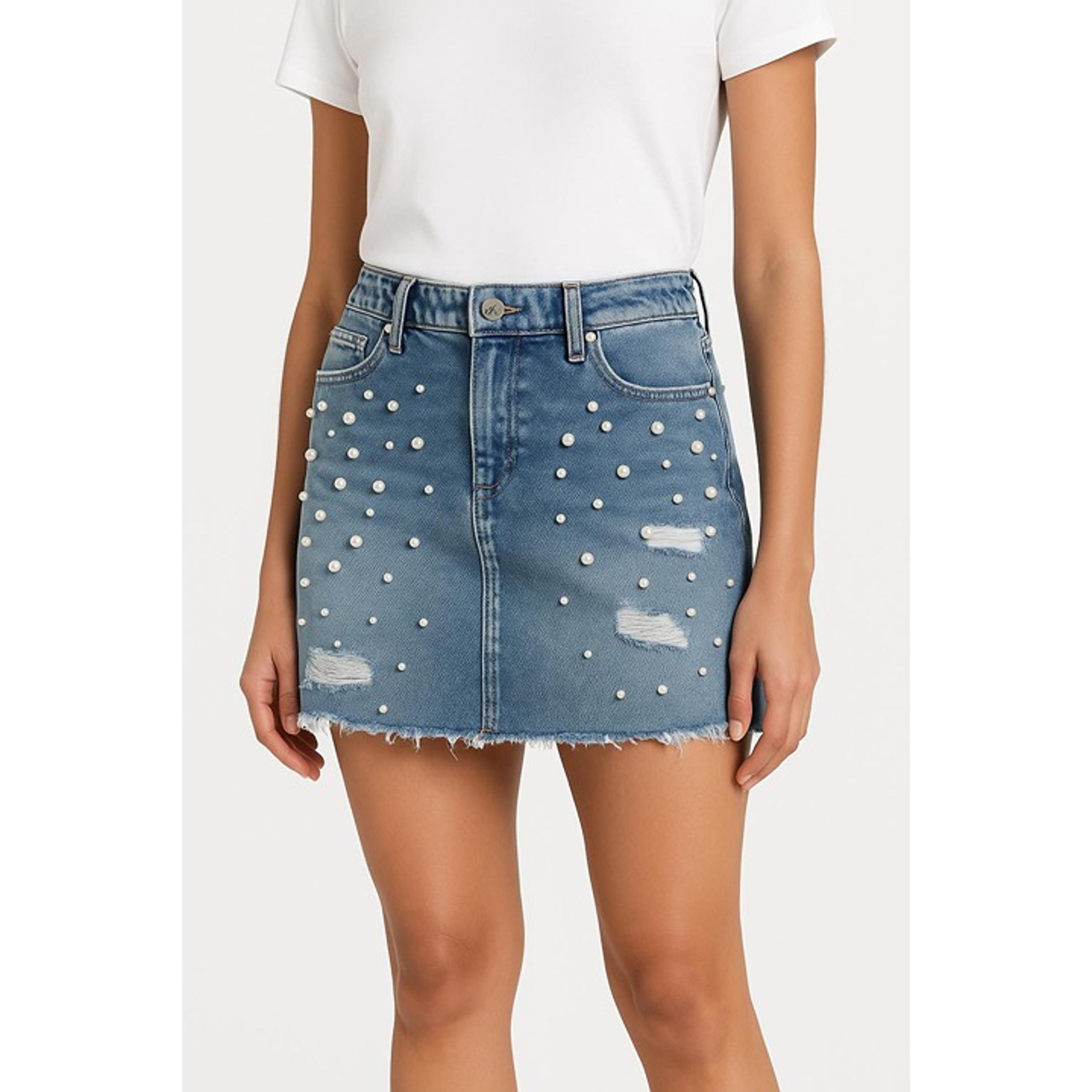 Mavi Skirt Womens Mini Blue Denim Distressed Pearl Frayed Hem Trendy