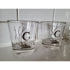 VTG C Monogram Initial Set 4 Mid Century Silver Gold Rocks Old Fashioned Glasses