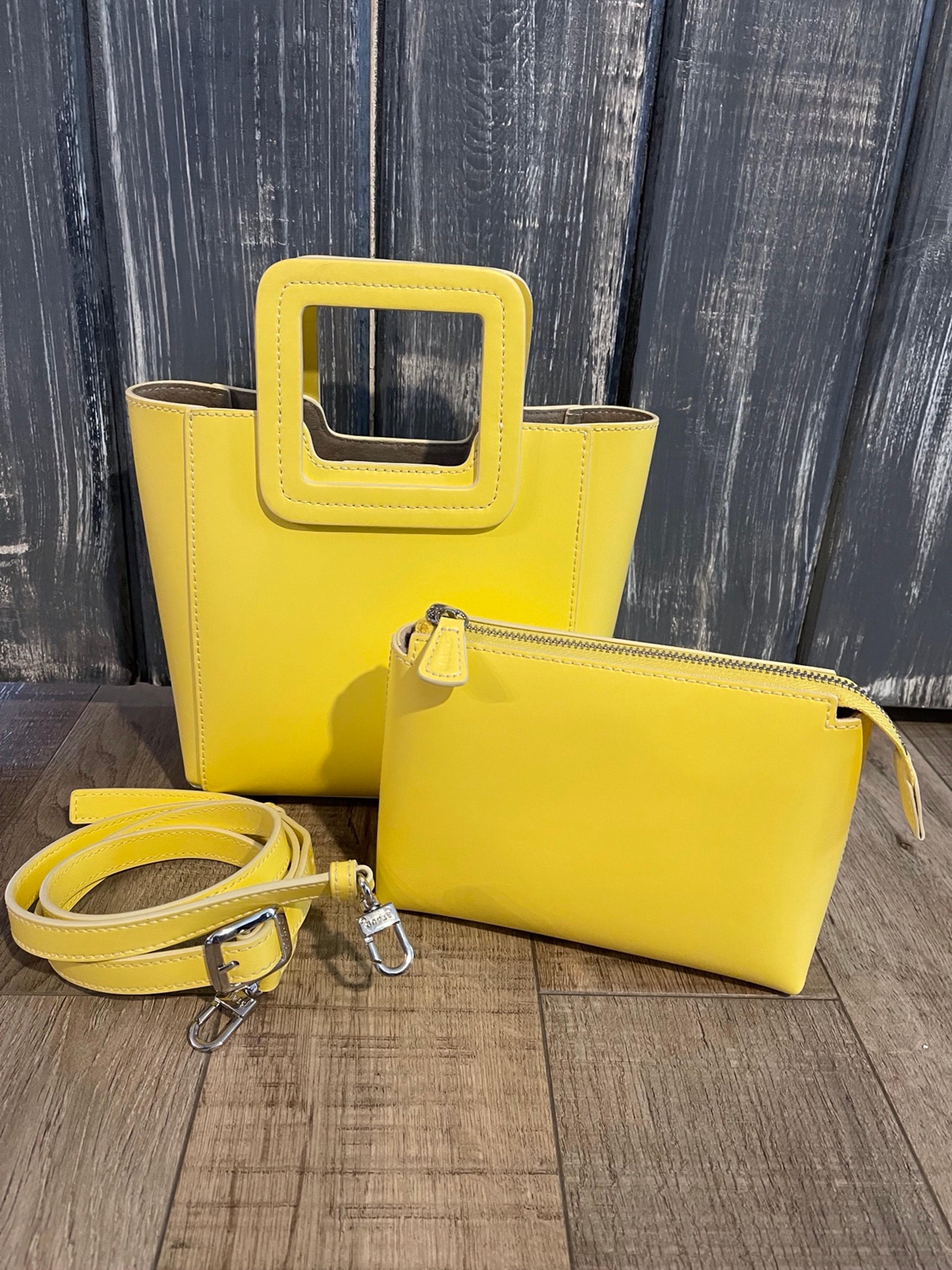 STAUD MINI SHIRLEY LEATHER TOTE IN YELLOW