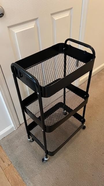 3 Tier Rolling Cart, Metal Utility Cart with 4 Hooks, Rolling Storage Cart