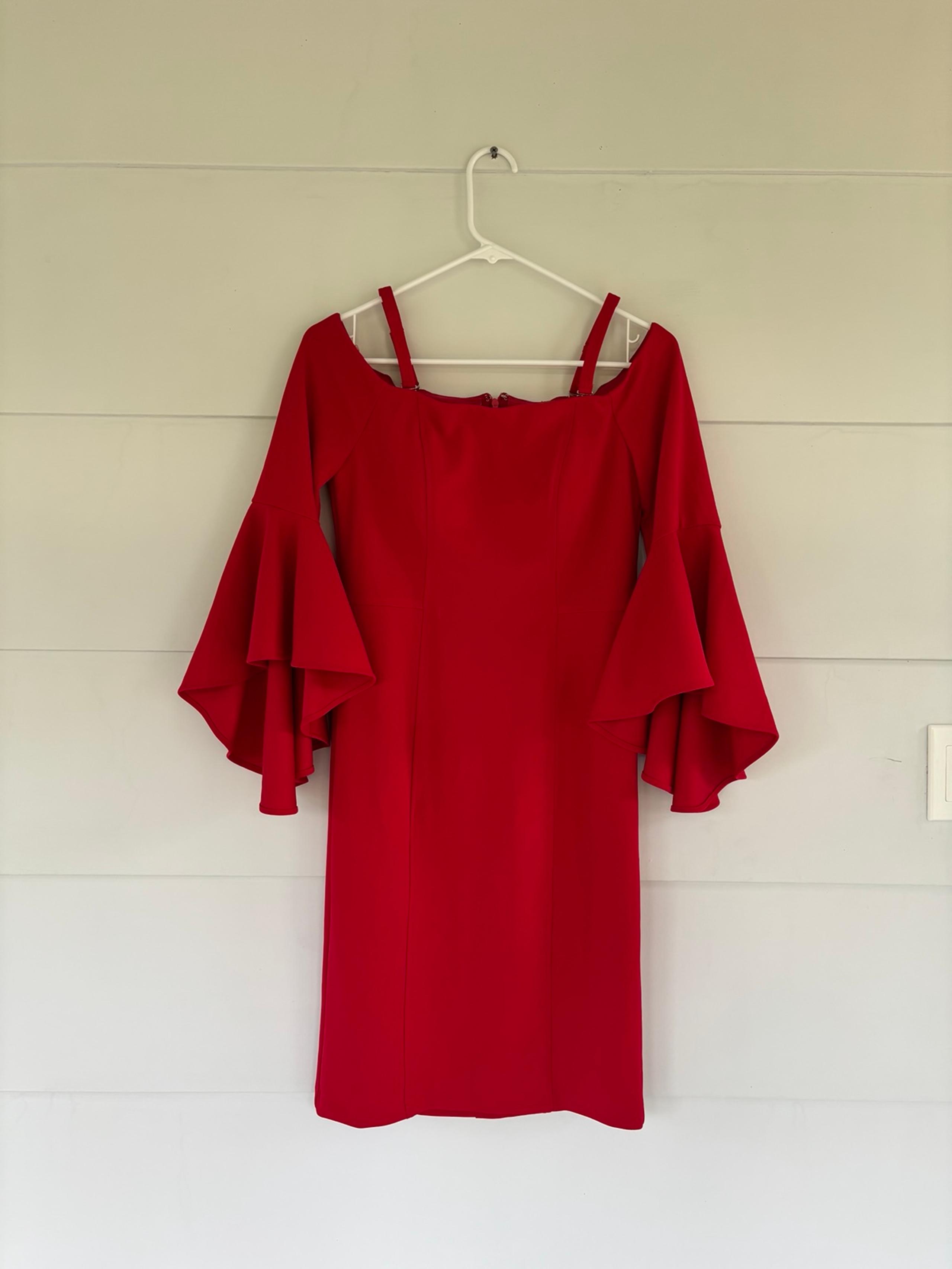 Roz & Ali Women’s Red Dress Size 6 Pencil Skirt Flared Sleeves Formal Dressy